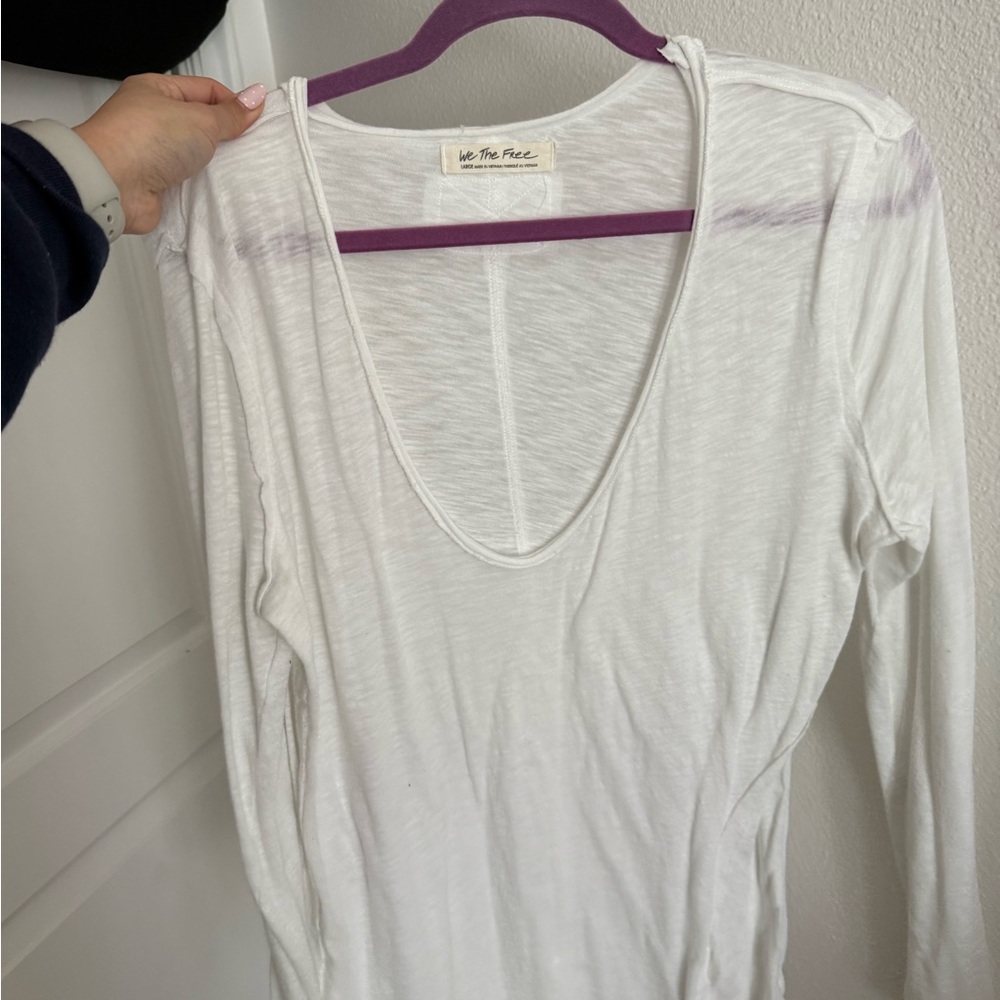 We The Free Sheer White Long Sleeve Tee